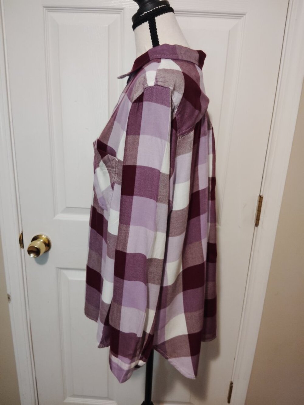 Terra & Sky Women's Fall Fashion Plaid button Down Shirt Purple White Size 1x - Picture 5 of 6